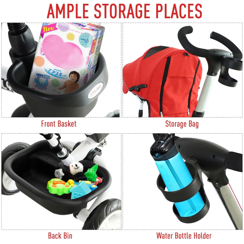 Red 4-in-1 Kids Tricycle Stroller with Canopy