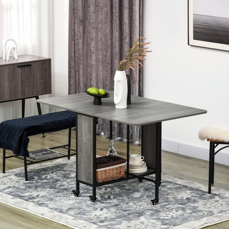 Mobile Drop Leaf Folding Dining Table with Wheels and Storage Shelf