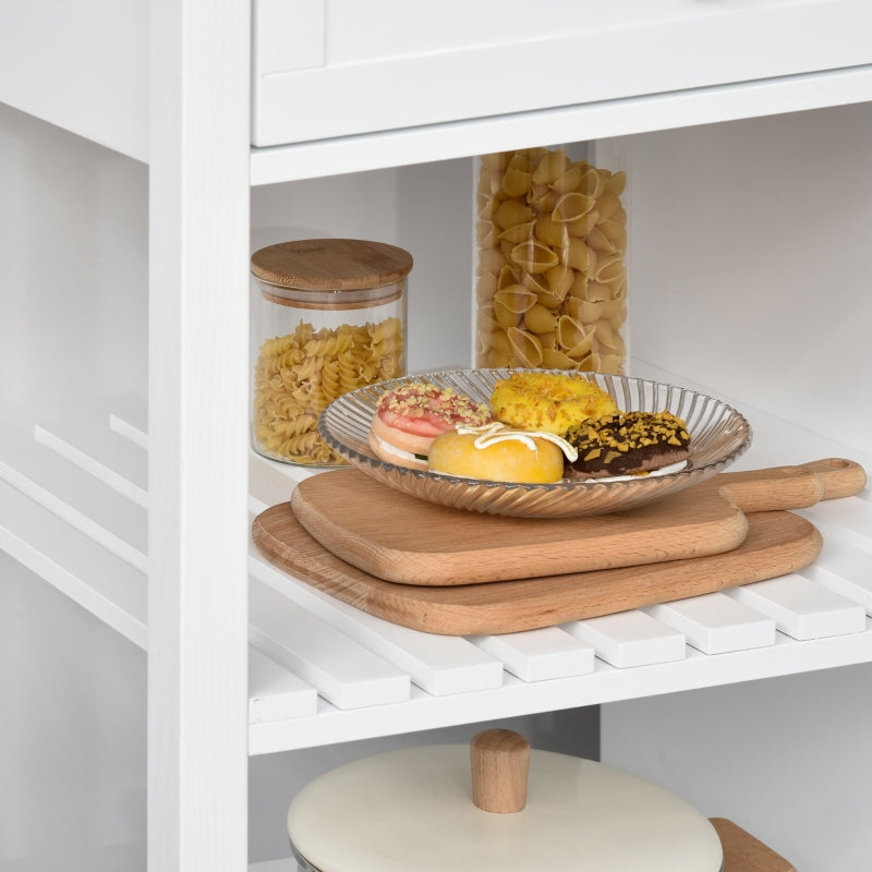 White Kitchen Island Cart with Drawers and Cabinet