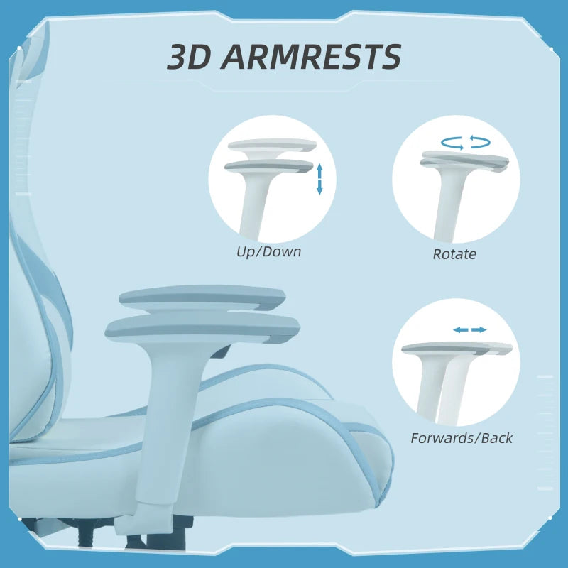 Light Blue Racing Gamer Chair with Reclining Feature