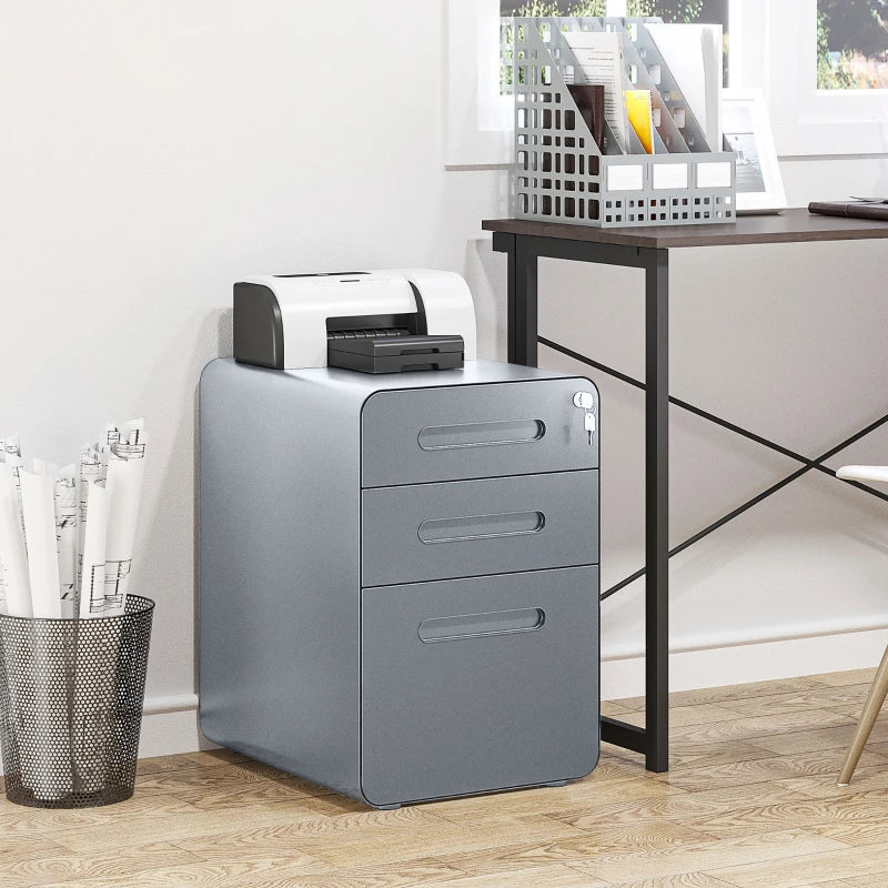 Steel 3-Drawer Rolling Filing Cabinet for A4, Letter, Legal Files - Black
