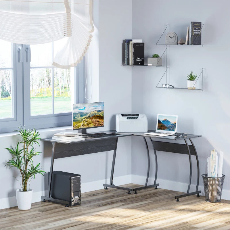 Black L-Shaped Computer Desk - Minimalist Home Office Workstation