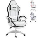 White & Black Racing Gaming Chair with Footrest and Swivel Seat