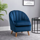Blue Velvet Accent Chair with Solid Wood Legs