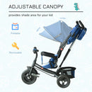 Blue 4-in-1 Kids Tricycle with Parent Handle, Canopy, and Safety Belt