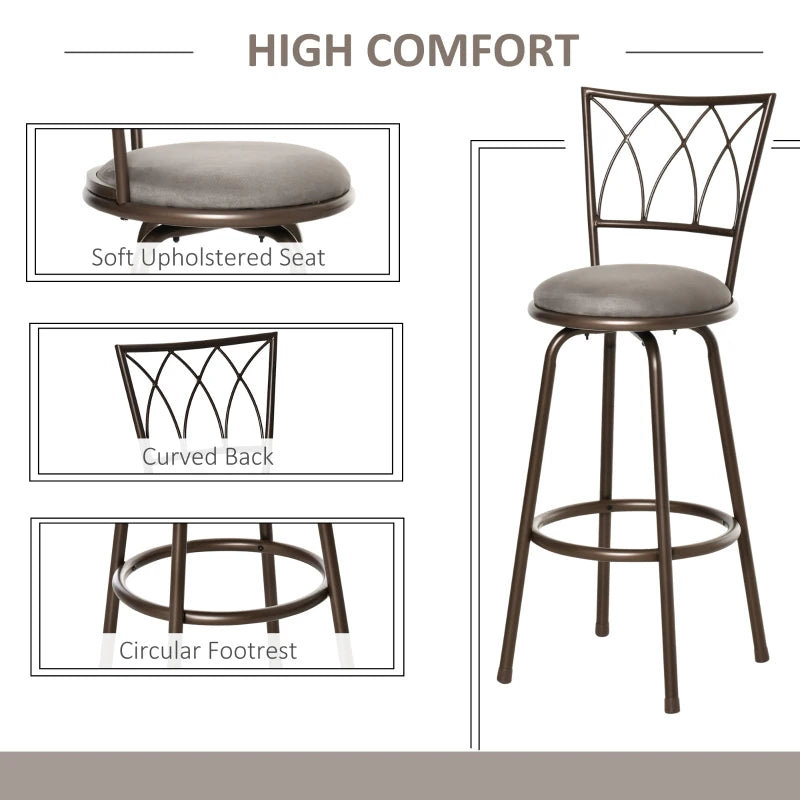Bronze Swivel Bar Chairs Set - Upholstered Metal Frame with Backrest & Footrest
