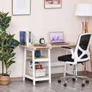 Compact White and Natural Computer Desk with Storage Shelves