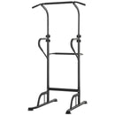 Black Power Tower Dip Station Pull Up Bar - Adjustable Height Home Gym Equipment