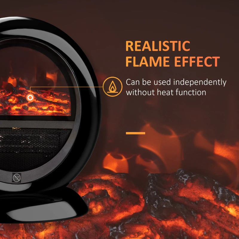 Black Tabletop Electric Fireplace Heater with Realistic Flame Effect