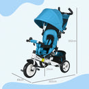 Blue 6-in-1 Kids Trike with Push Handle, Canopy, Safety Belt, Storage, Footrest, Brake
