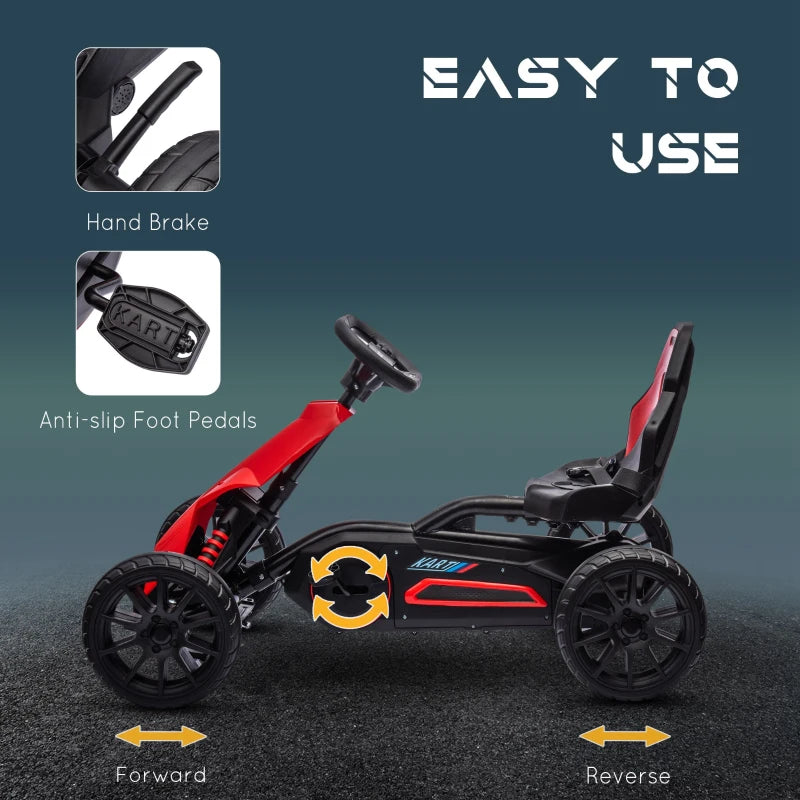 Red Kids Pedal Go Kart with Adjustable Seat and Handbrake