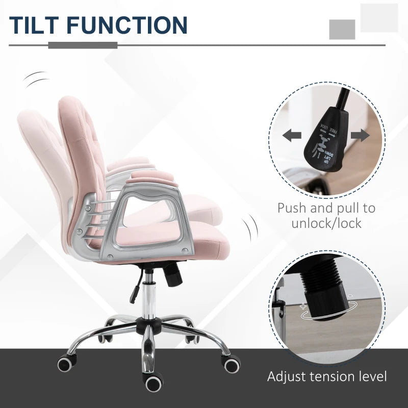 Velvet Pink Swivel Office Chair with Adjustable Height and Wheels
