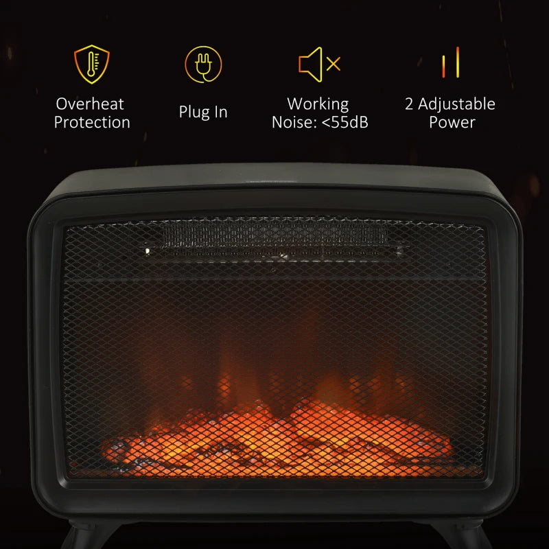 Electric Fireplace Stove, White, LED Flame Effect, 800W/1600W