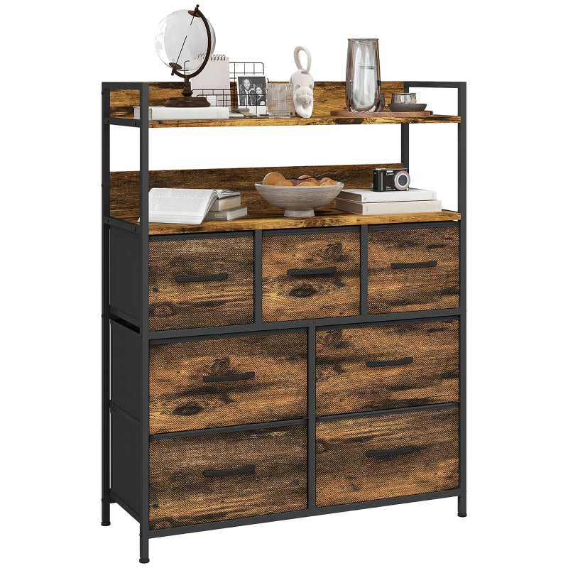 Rustic Brown Wood Effect 7-Drawer Fabric Chest