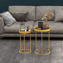 Gold Round Nesting Tables Set, Embedded Tabletop, Metal Frame - Living Room, Bedroom Side Table Duo