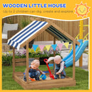 Brown Wooden Sandbox with Blackboard and Toys for Ages 3-7