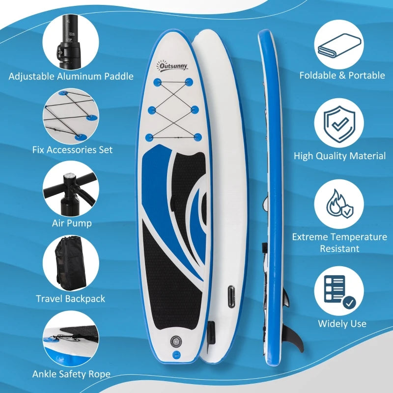 10.6' Inflatable Stand Up Paddle Board Kit - Blue, Non-Slip Deck, Adjustable Paddle, Pump, Backpack Bag