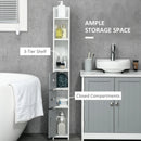 Grey Tall Bathroom Storage Cabinet with Open Shelves and Cupboards