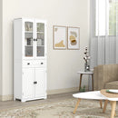 White Kitchen Storage Cabinet with Glass Door and Drawer