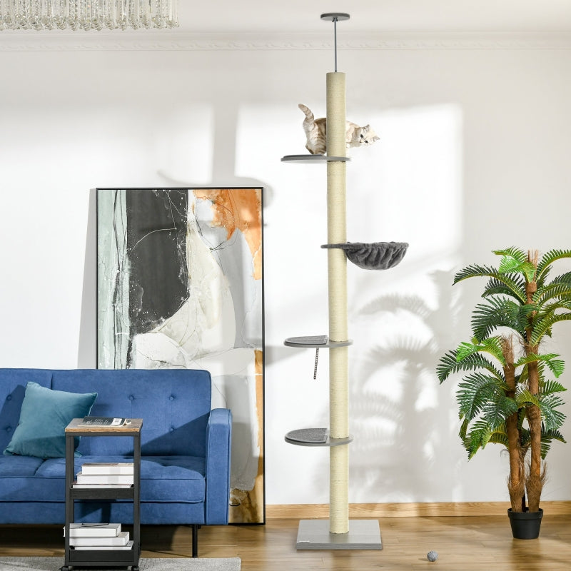 250cm Tall Cat Tree with Hammock and Scratching Post - Beige