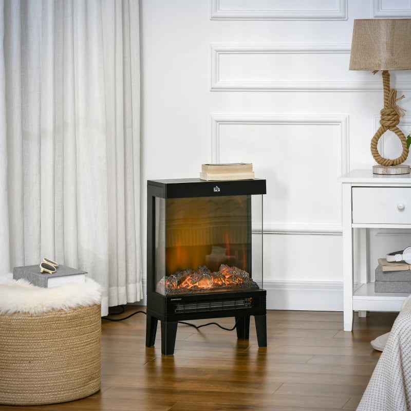 Black Electric Fireplace Stove with LED Flame Effect