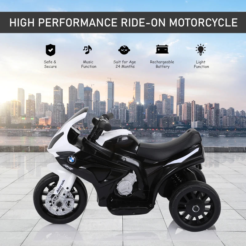 Black Electric Kids Ride-On Motorbike with Headlights and Music, 6V