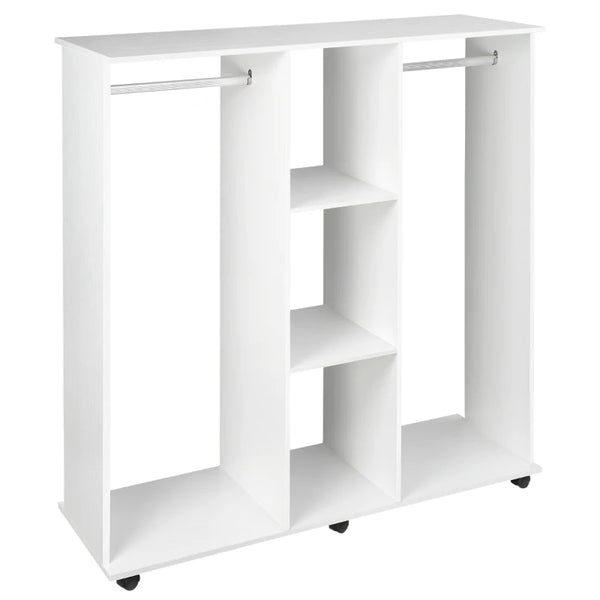 Double Mobile Wardrobe Organizer with 6 Wheels - White