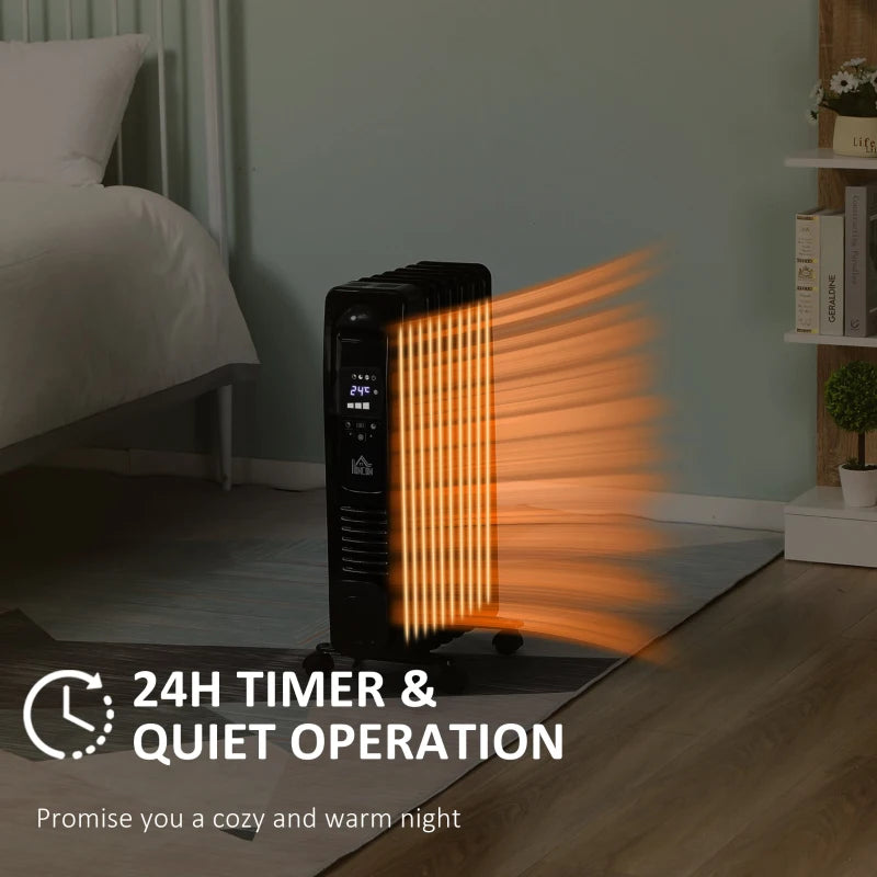 Black 1500W Digital Oil Filled Radiator, Portable Electric Heater with Timer & Remote