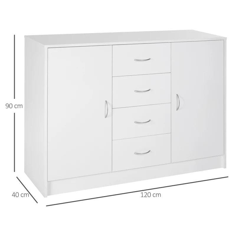 White Four-Drawer Storage Cabinet with Two Doors for Kitchen & Living Room