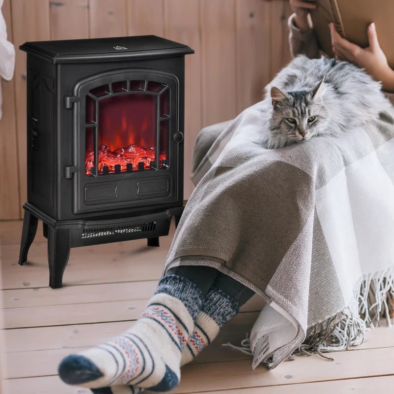 Black Electric Fireplace Stove with Realistic Flame Effect
