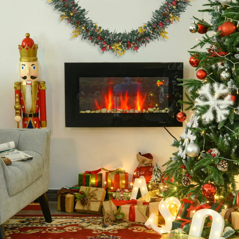 Modern Black Electric Wall Fireplace with LED Flame Effect & Remote Control