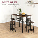 6-Piece Rustic Brown Bar Table Set with 2 Breakfast Tables and 4 Stools