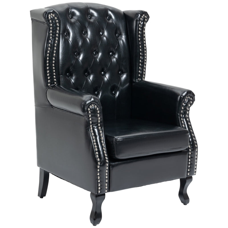Black Wingback Tufted Armchair with Nail Head Trim