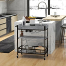 3-Tier Grey Kitchen Cart with Storage Shelves, Wine Racks, and Glass Holders