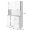 White Freestanding Kitchen Storage Cabinet with 6 Doors and Drawer