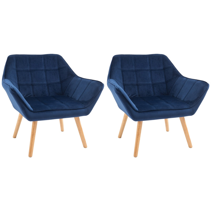 Blue Modern Armchair Set with Wide Arms and Slanted Back