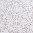 White Carved Floral Round Coffee Table with Tray Top and Wood Legs