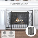 Black Metal Mesh Fireplace Screen - 3-Panel, 126 x 3 x 80 cm