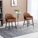 Brown Upholstered Leather Bar Stools Set of 2 with Tufted Back
