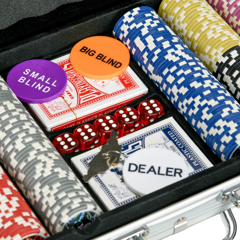 500-Piece Poker Chips Set with Mat, Cards, Dealer & Dices - Red