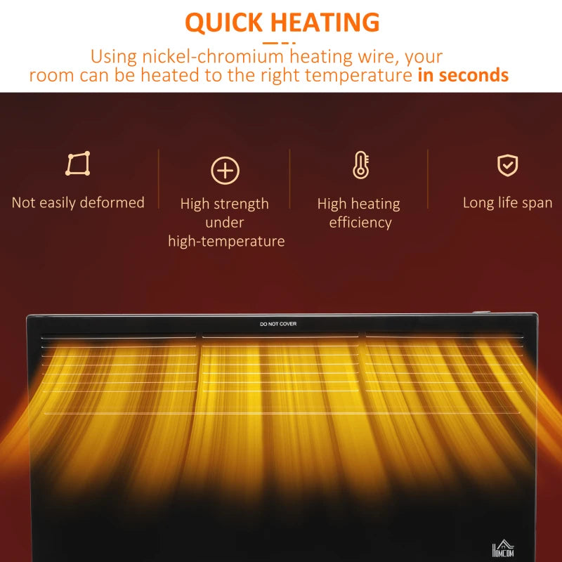 Black Electric Convector Heater - 2 Heat Settings, Adjustable Thermostat