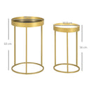 Gold Round Nesting Tables Set, Embedded Tabletop, Metal Frame - Living Room, Bedroom Side Table Duo