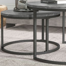 Round Industrial Nesting Coffee Table Set, Faux Marbled Top, Steel Frame, 2-Piece, Black