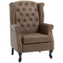 Brown Wingback Tufted Armchair with Nail Head Trim