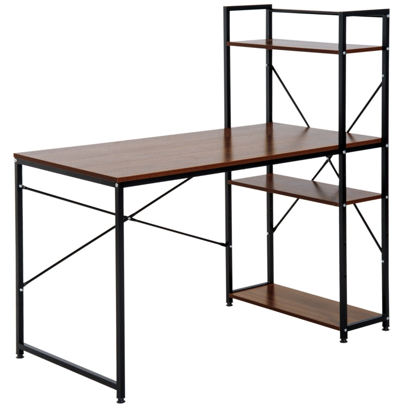 Industrial Walnut and Black Reversible Computer Desk with Storage Shelves