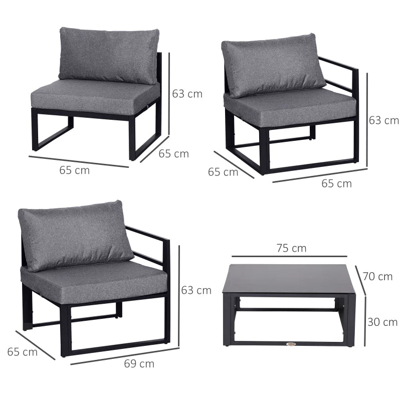 Grey 5-Seater Outdoor Sectional Sofa Set with Thick Padded Cushions