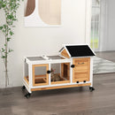 Yellow Wooden Small Pet Hutch with Removable Tray and Wheels