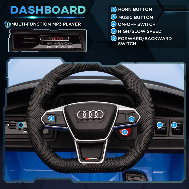 Blue Audi Licensed 12V Kids Electric Ride-On Car with Remote Control