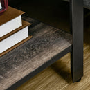 Dark Walnut Industrial Side Table Set of 2 with Storage Shelf