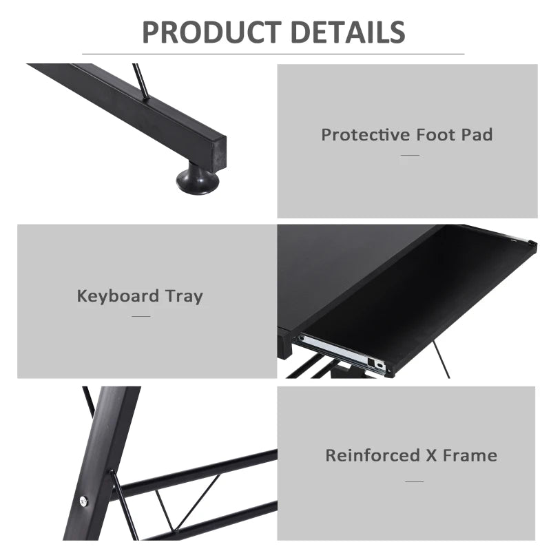 Black Laminated L-Shaped Gaming Desk with Keyboard Tray